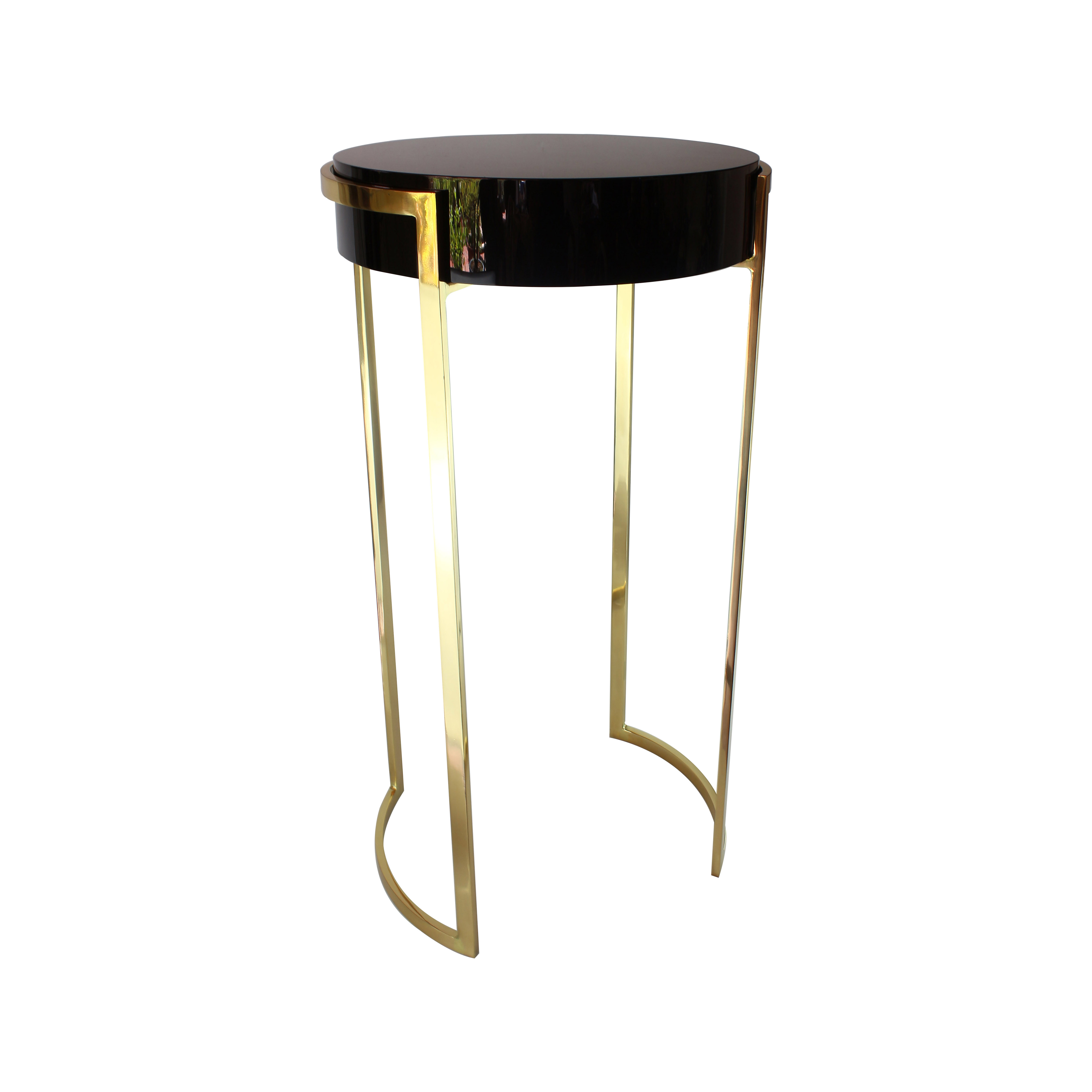 Glossy Side Table With Brass Base